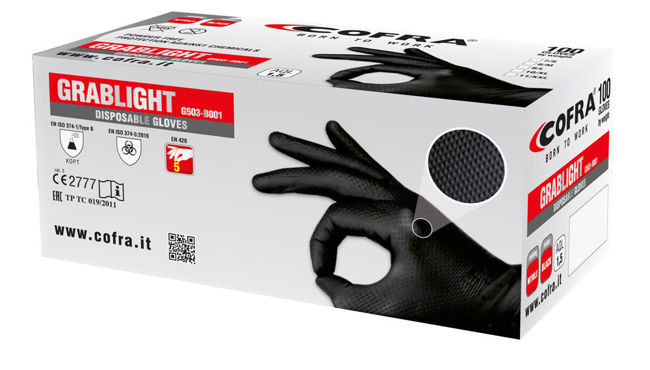 Γάντια Μιας Χρήσης Νιτριλίου Cofra Grablight black 100τμχ